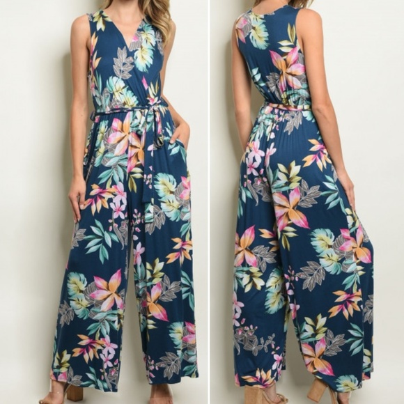 Trend Setter Diva Boutique Pants - Last 1! NAVY & FLORAL JUMPSUIT